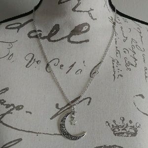 Silver Cresent Moon & Star Necklace